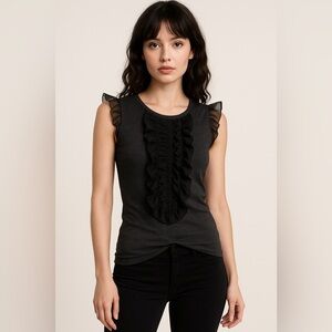 Theory Women’s Grey Black Ruffle Tank Top Sleeveless Pullover Slim Fit Grunge S